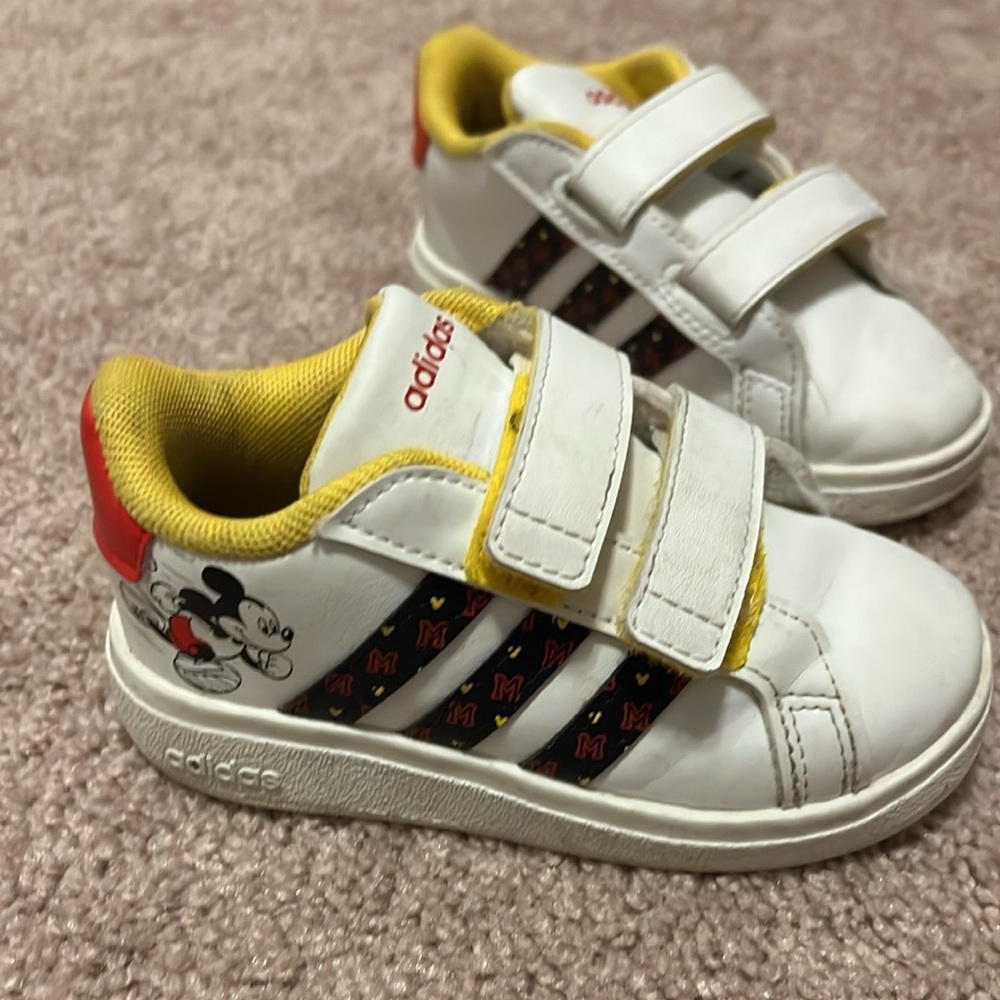 Adidas White and Yellow Sneakers with Velcro Straps